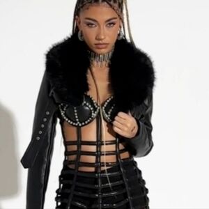 Akira Faux Fur Trim Leather Bolero